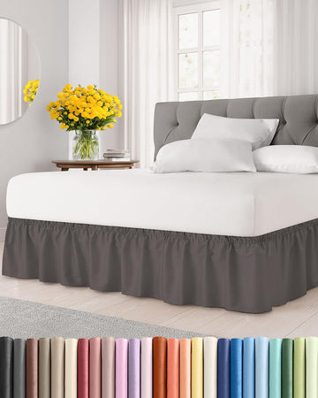CGK Wrap Around Dust Ruffle Bed Skirt - King Size, 12" Inch, Dark Grey