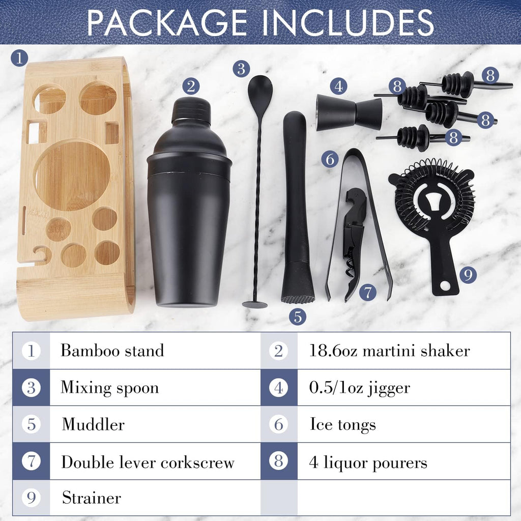 Cocktail Shaker Set Stainless Steel Bartending Kit 18.6oz Cocktail Bar Set Cocktail Mix Drink Making Kit - Set of 12