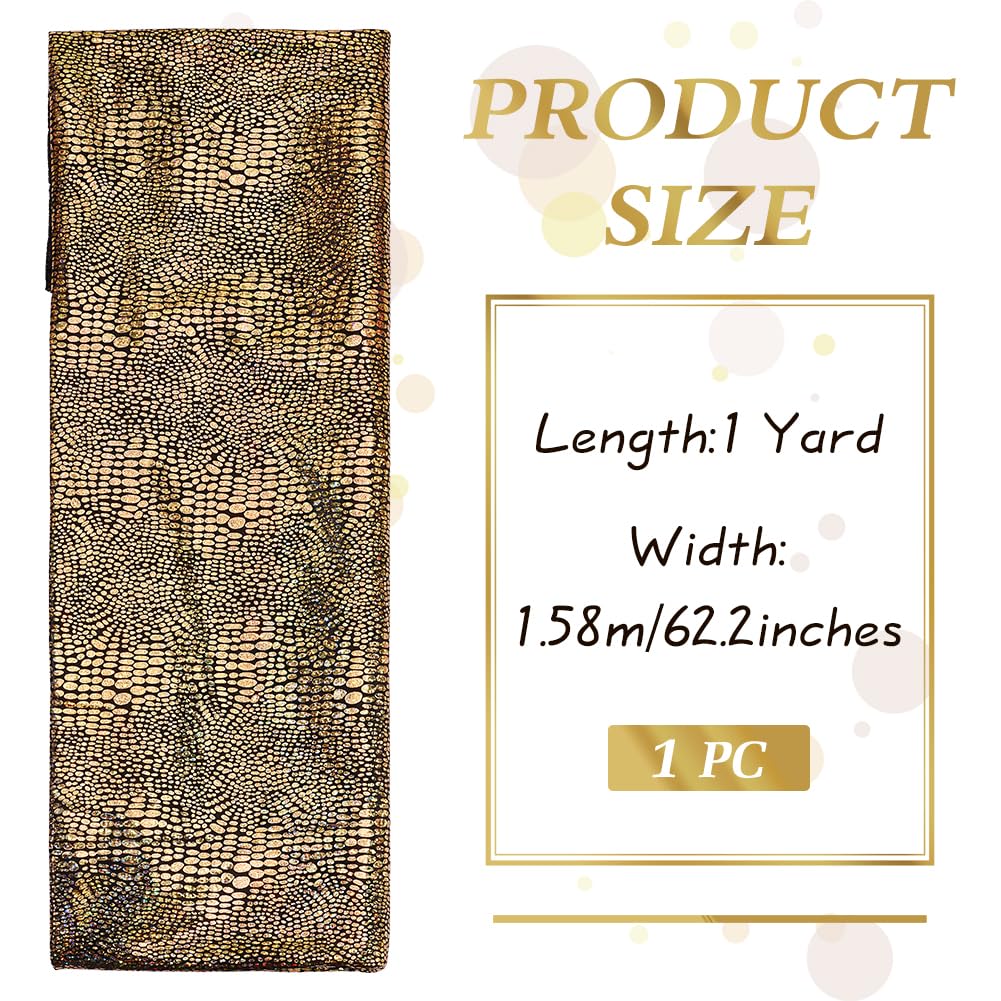1 Yard Gold Snake Skin Texture Faux Leather Fabric 62.2in Width Gilding Polyester Fabric Shiny Snake Skin for Sewing