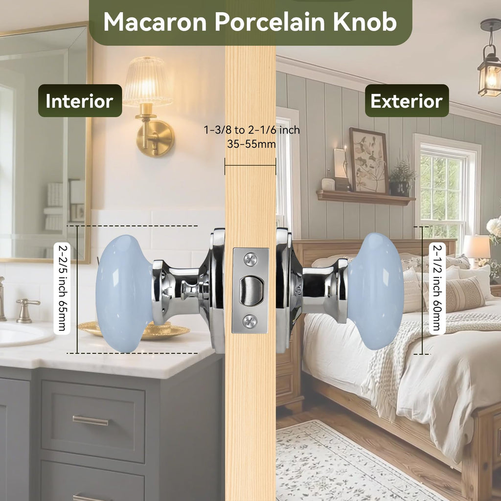 Blue Purple Interior Door Knobs, Porcelain Door Handles with Privacy Lock