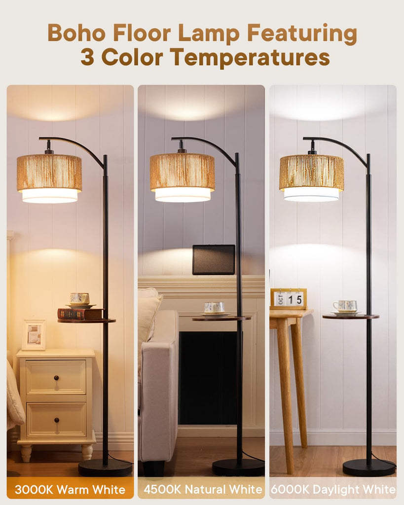 Rattan Floor Lamp, Farmhouse Arc Standing Lamp