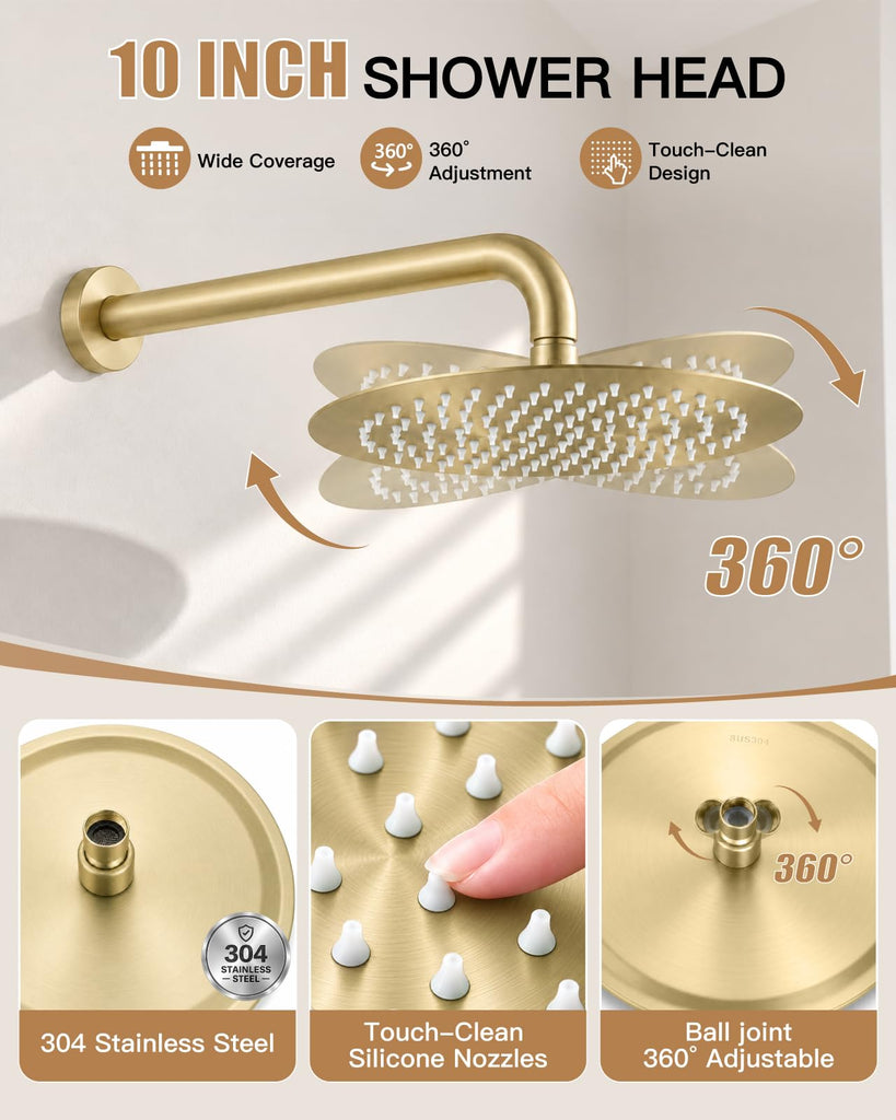 Shower Faucet Set with Rough-in Valve Trim Kit,Brushed Gold