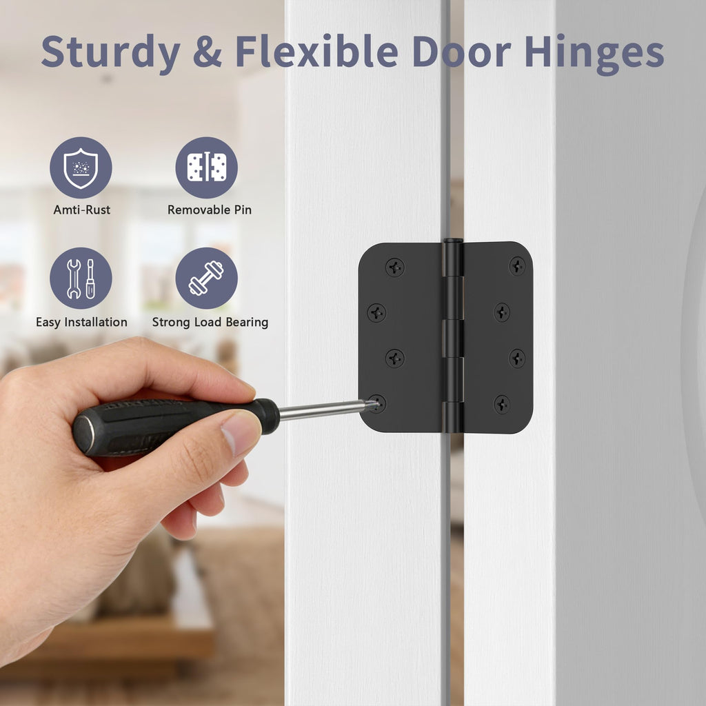 Door Hinges 4 Inch, Matte Black Exterior Door Hinges 3 Pack