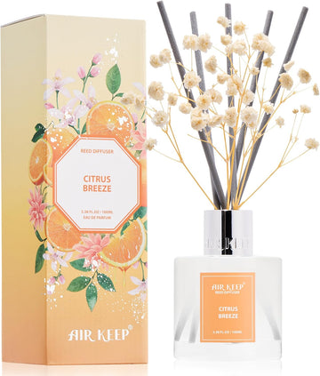 Reed Diffuser Set,3.38 fl oz (100 ml) - Citrus Breeze Oil Diffusers with 8 Reed Sticks, Home Fragrance Reed Diffuser