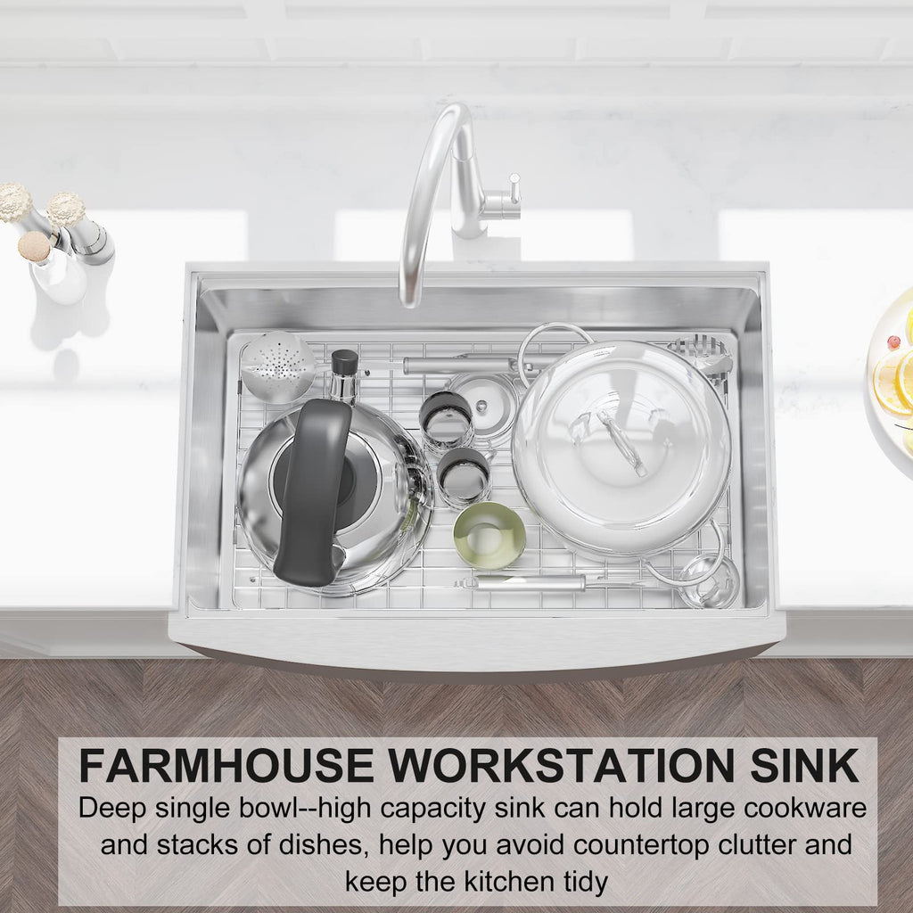 30 inch Farmhouse Kitchen Sink, Stainless Steel Workstation Farmhouse Sink, Handmade Modern Apron-front Single Bowl