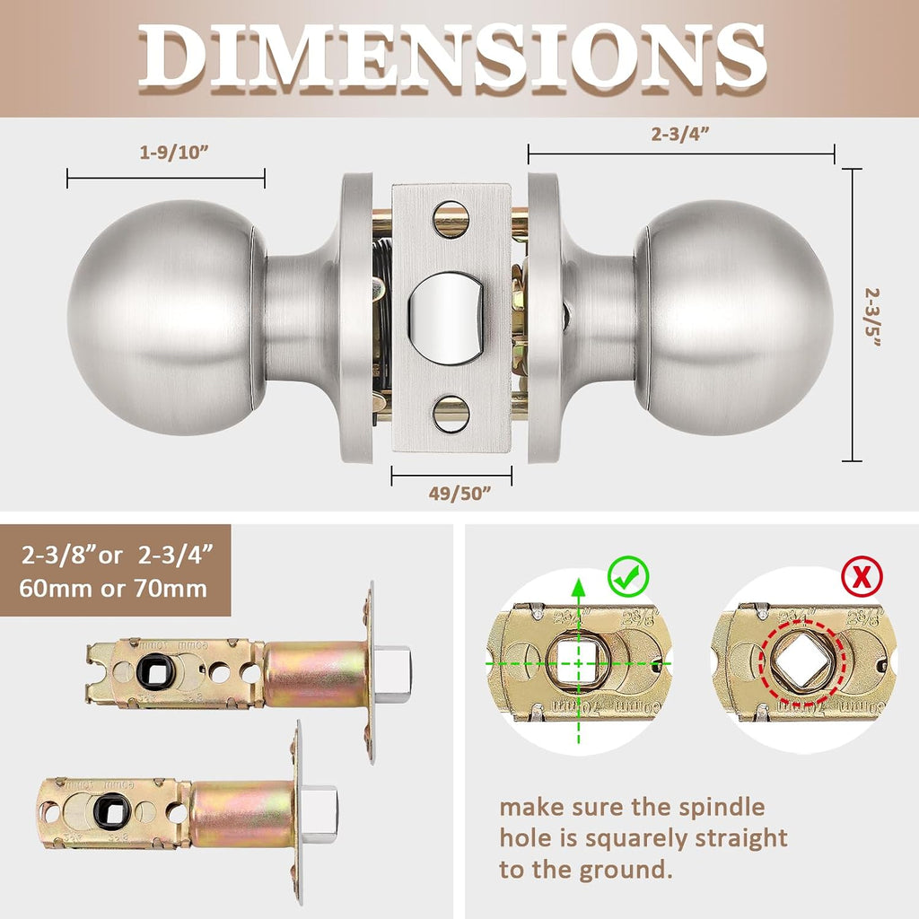 8 Pack Interior Round Passage Keyless Door Knobs Door Lock Lockset Without Key Doorknobs Satin Nickel for