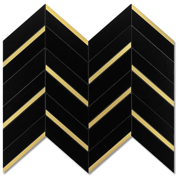 Black Marble Gold Herringbone Tiles (10-Pack, 8 Sq Ft)