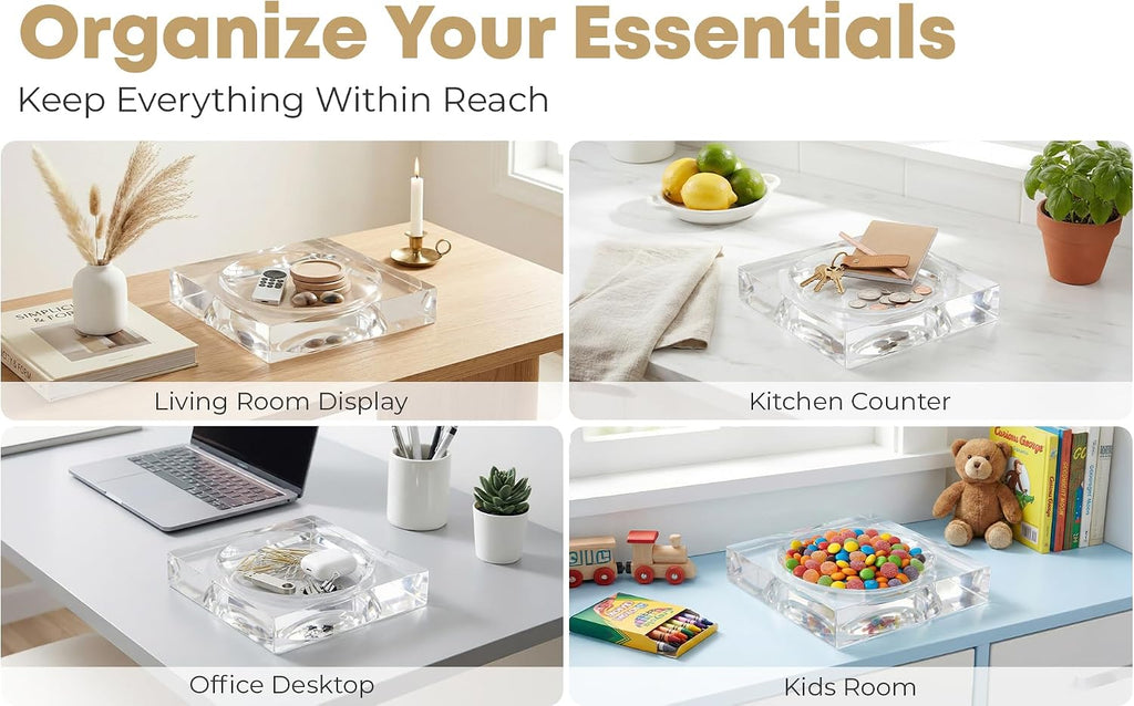Clear Acrylic Catchall Tray - Decorative Jewelry Dish & Vanity Organizer for Keys, Rings, Earrings | Modern