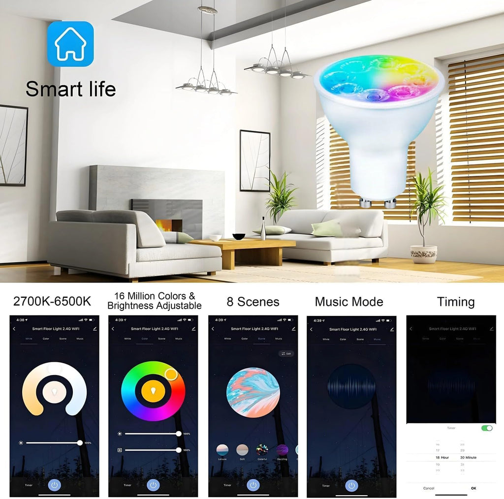 Smart Gu10 LED Bulbs Dimmable Color Changing,Gu10 RGB Bulb, WiFi & Bluetooth LED Bulb Work With Alexa Google