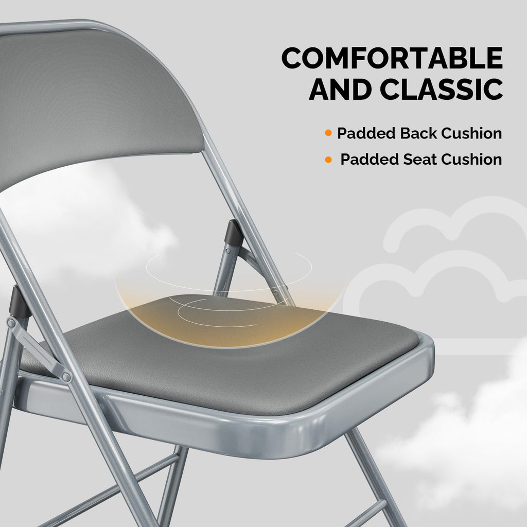8 Pack Folding Chairs with Padded Seats, Metal Frame with Pu Leather Seat & Back, Capacity 350 lbs, Gray