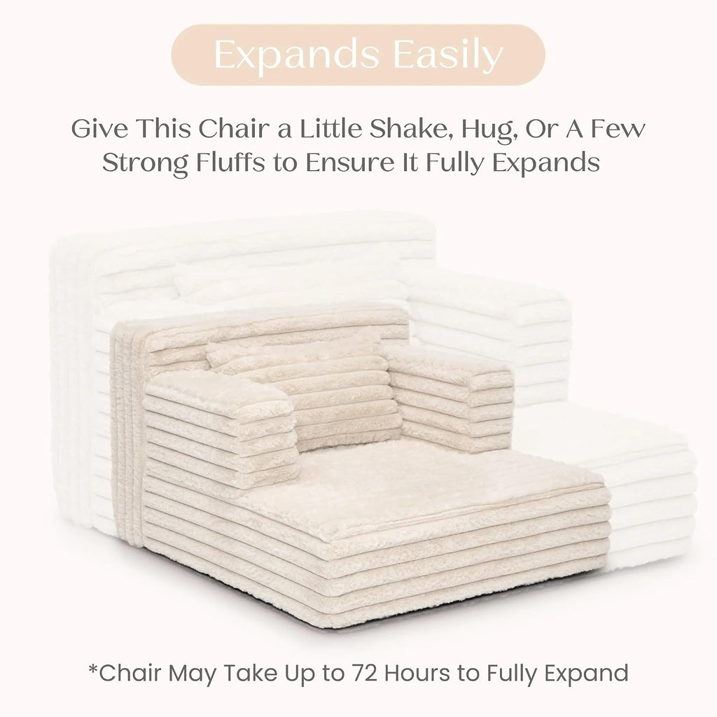 Cozee Chaise Bedtime Lounger Chair in Oatmeal Soft Comfortable Kids Toddler Bedroom Playroom Living Room Relaxation