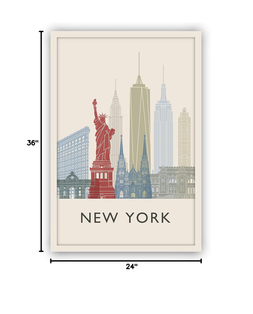 York Illustration Poster Poster, Skyline Cityscape and Landmark Print, Wall, Office Decor, Home - 24x36