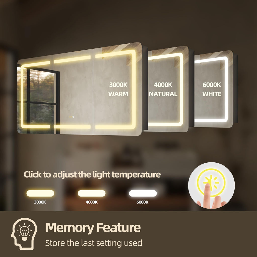 60"x32" LED Bathroom Mirror Cabinet, 3 Doors