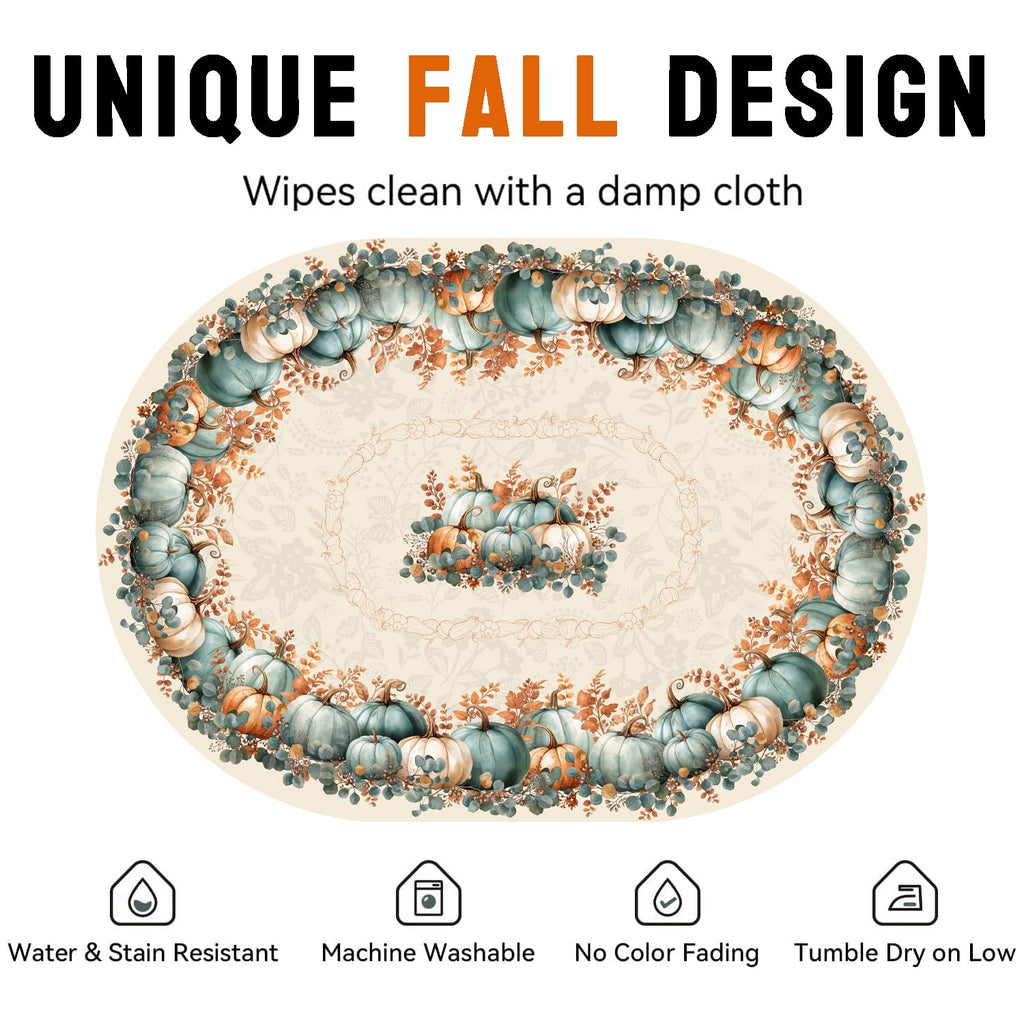 Fall Oval Tablecloth 60 x 84 Inch, Stain Resistant Washable Fabric Autumn Pumpkin Table Cloth Oval Fall Tablecloth