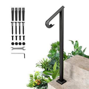 Single Step Handrail, 1 or 2 Steps Handrails for Outdoor Steps, Rust-Proof Wrought Iron Stair Railing for Seniors
