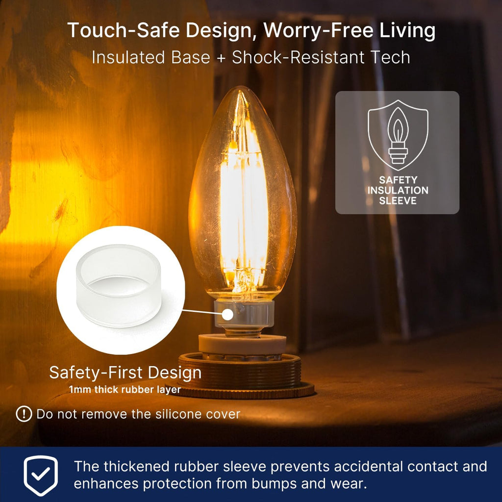 60W Equivalent LED Chandelier Light Bulbs, Dimmable, E12 Base, Clear B11 LED Filament Candelabra Bulbs, 2700K Soft