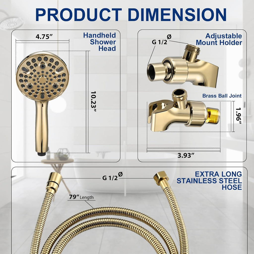 High Pressure 10 Setting Handheld Shower Head, 5" Detachable Showerhead Spray Built-in Power Wash to Clean Tub