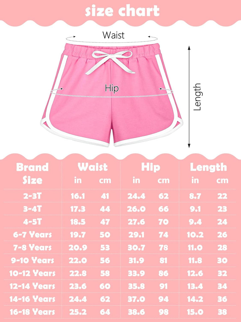5 Pack Girls Athletic Shorts Cotton Toddler Girls Running Shorts
