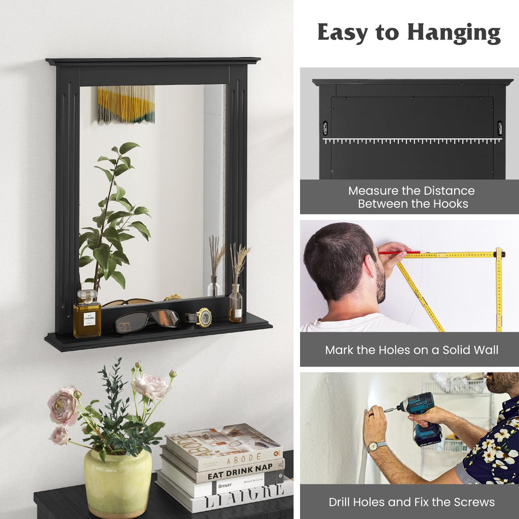 Bathroom Mirror with Shelf, Rectangle Over Sink Mirror, Hanging Vanity Mirror for Dressing Room Washroom Bedroom