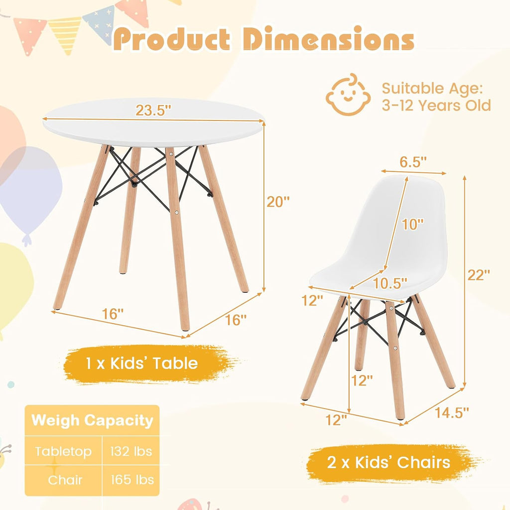 Kids Table and Chairs, 5 PCS Mid-Century Modern Style Kids Activity Set w/Wood Legs, Metal Frame, for Dining Drawing