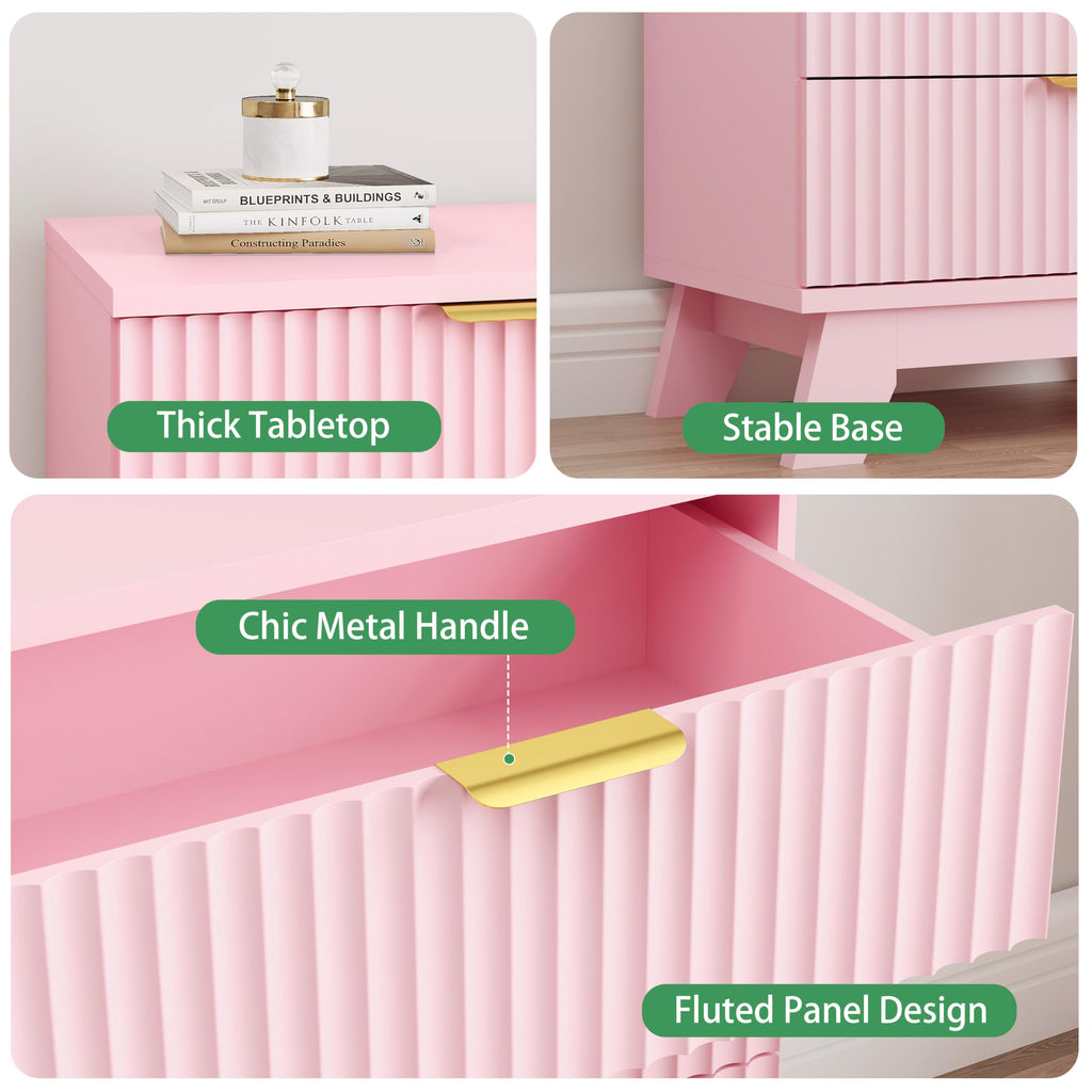 Fluted Dresser with 3 Drawers, 24" Wide Modern Chest of Drawers with Metal Handle, Wooden Dresser TV Stand, Wood
