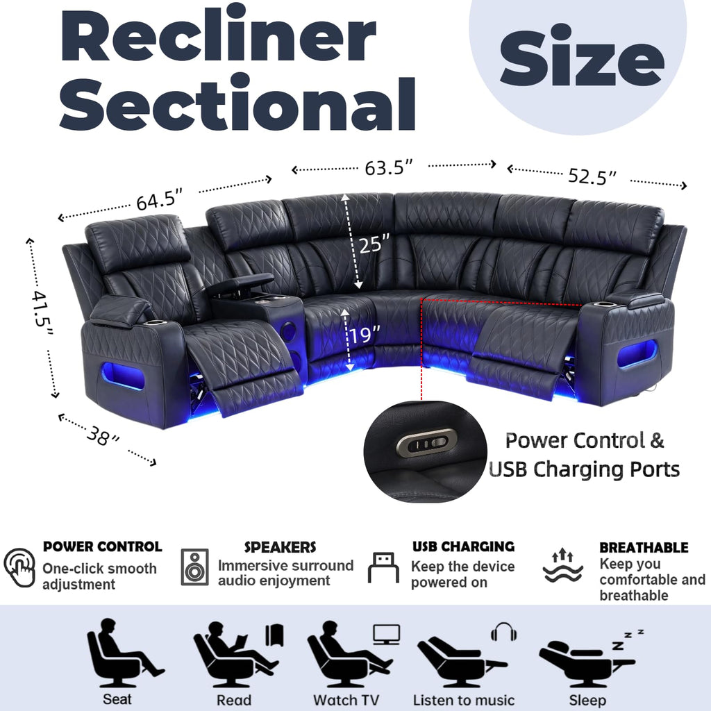 Power Reclining Sectional Sofa with Speakers & USB Ports