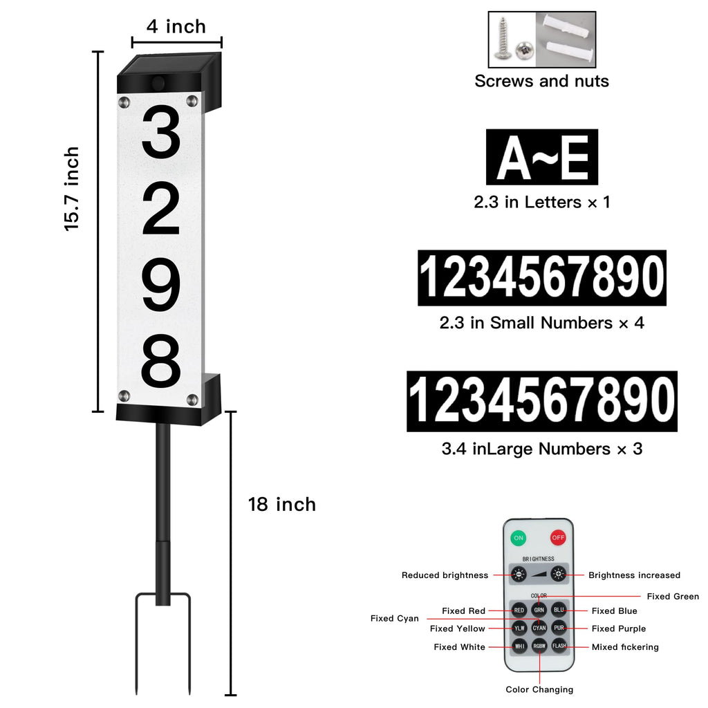 Solar Address Numbers, Address Signs for Yard with Stake