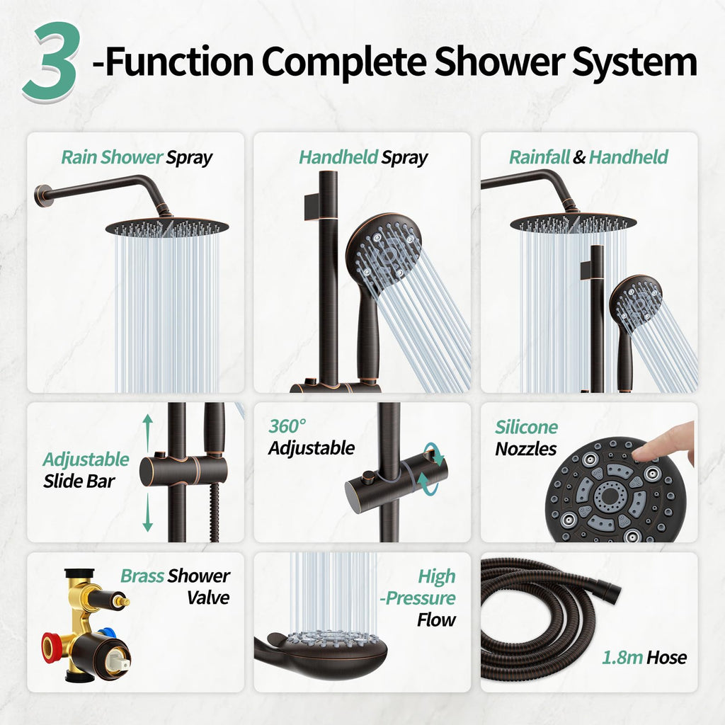 10" Shower Faucet Set with Shower Slide Bar,Oil Rubbed Bronze