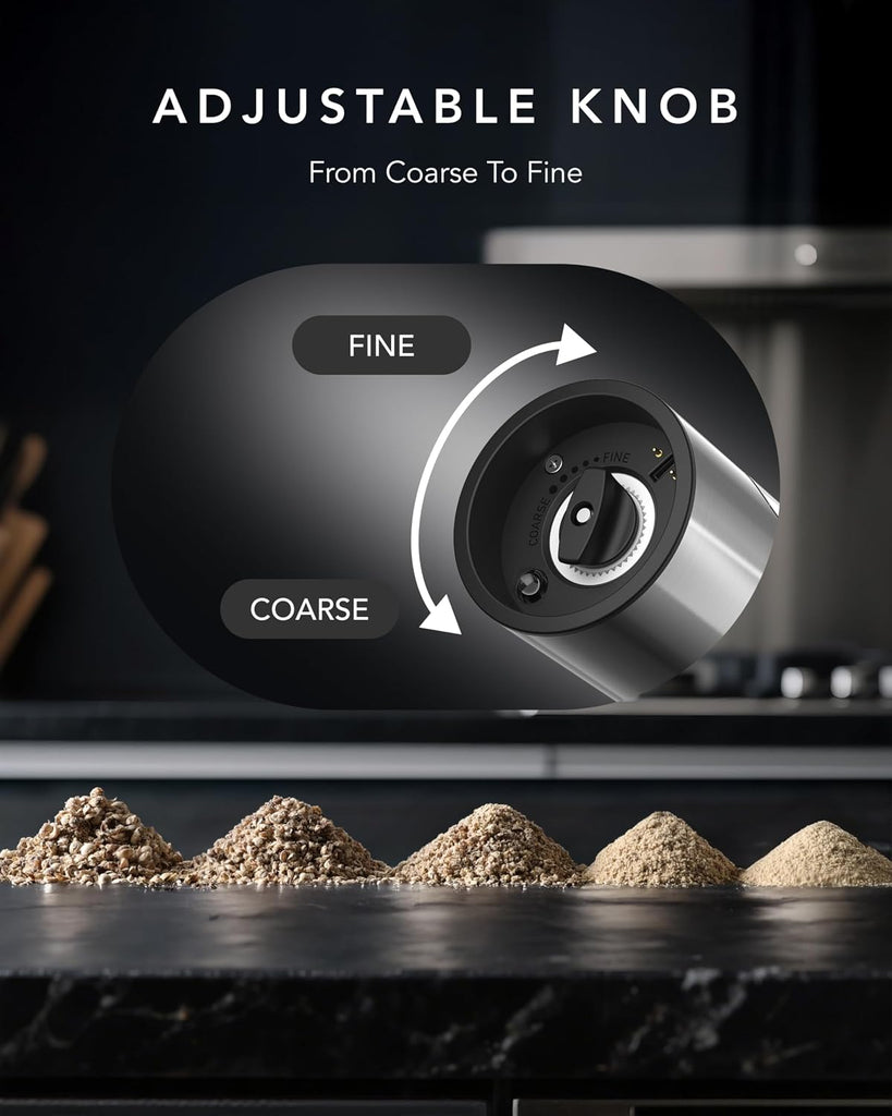 Electric Salt and Pepper Grinder Set Rechargeable, Auto Salt and Pepper Grinder set with Charging Base, Adjustable - Set of 2