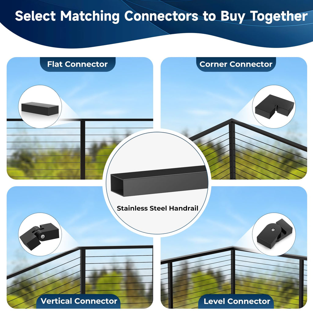 6FT Black Stainless Steel Cable Railing Handrail with POM Connector