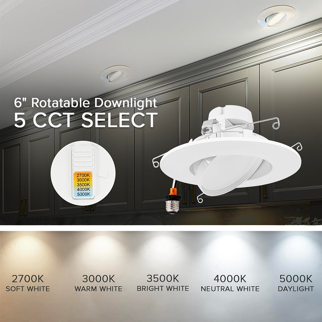 5" & 6" Rotatable LED Retrofit Downlight Gimbal, 1200 Lumens, 5 CCT