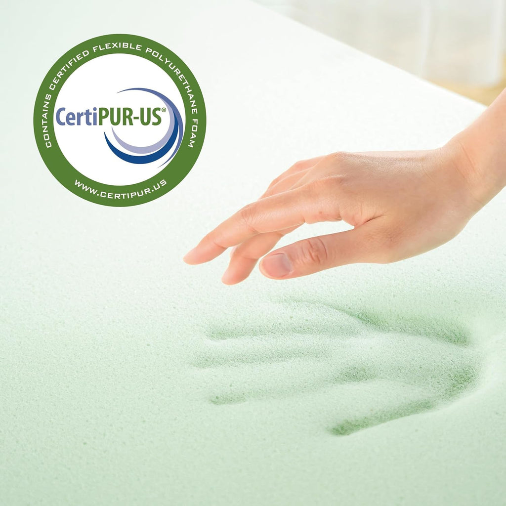 2 Inch Green Tea Memory Foam Mattress Topper, Pressure-Relieving Layer, Ideal for Back Pain Relief, Compact WONDERBOX