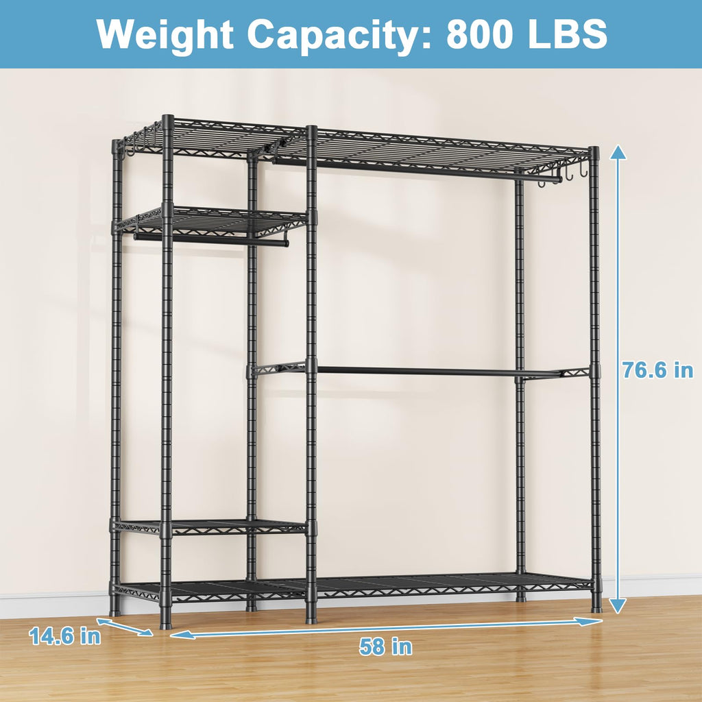 F7 Clothes Rack Heavy Duty, Clothing Racks for Hanging Clothes, Black
