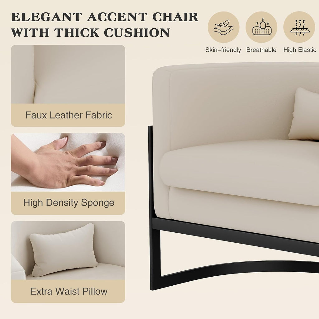 Faux Leather Accent Chair Beige Modern Barrel Armchair