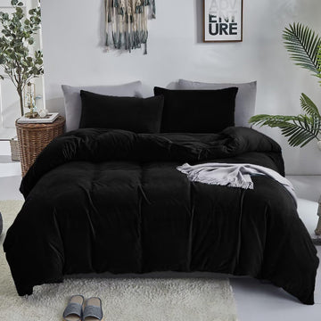 Black Velvet Comforter Set Plush Fluffy Black Flannel Bedding Set Bedding Set Heavyweight Blanket Quilts Modern