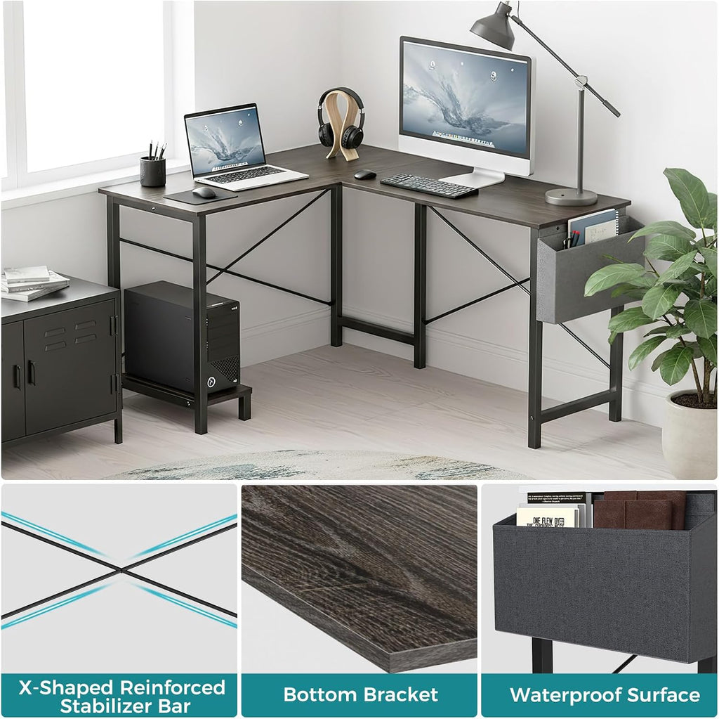 L Shaped Desk, Gaming Desk, Corner Table 50 Inch | Side Bag, Reversible Shelf, Home Work Study Writing, PC