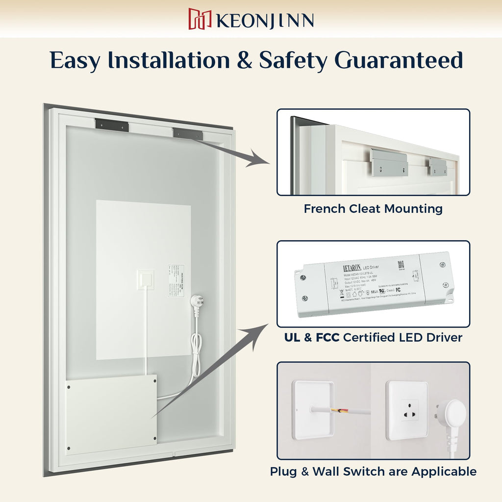 32 x 36 Inch Bathroom Mirror with Lights, Backlit Mirror Dimmable