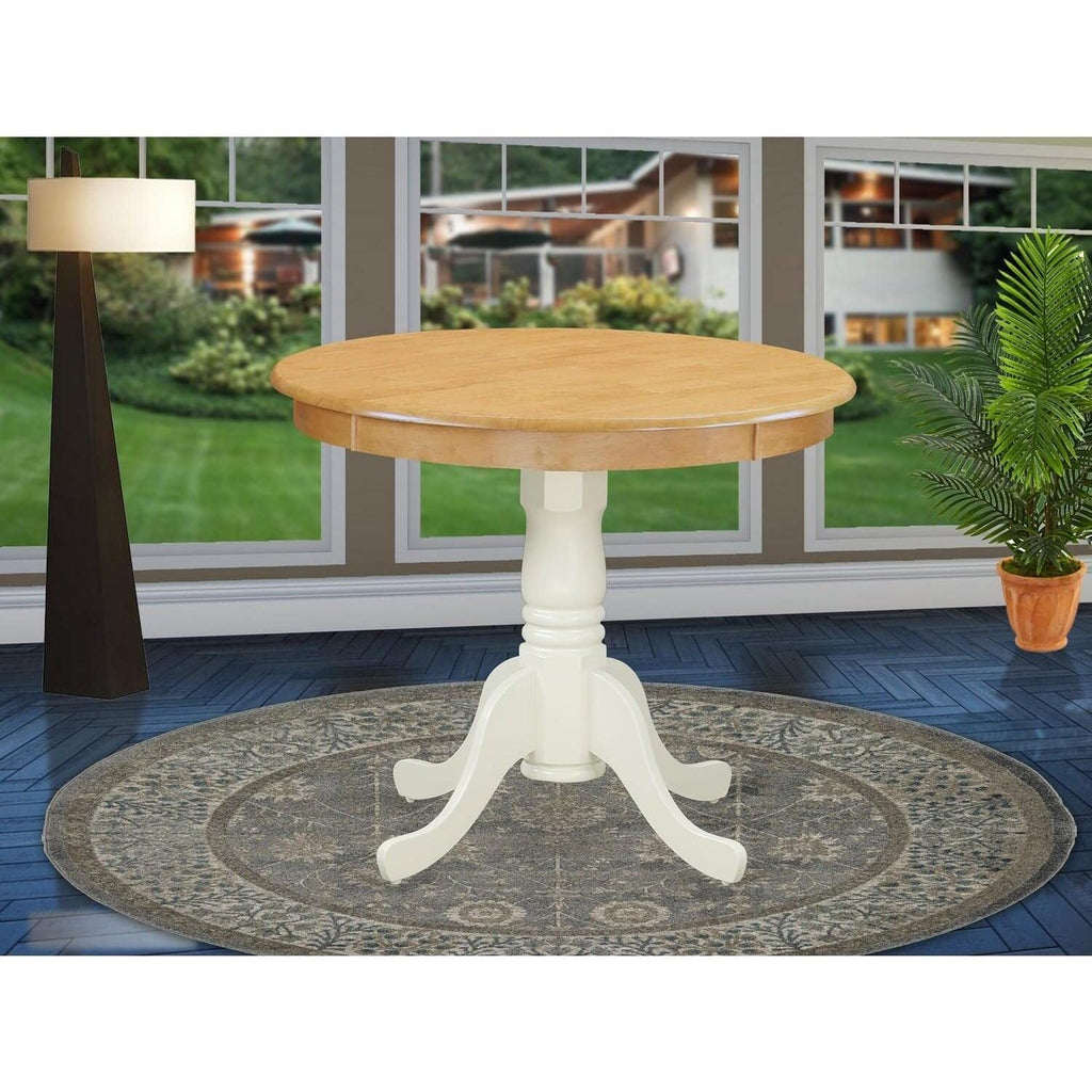 Round Wood Dining Table - Sturdy Kitchen Table for Small Spaces Oak and Linen White/36-Inch Without Dropleaf