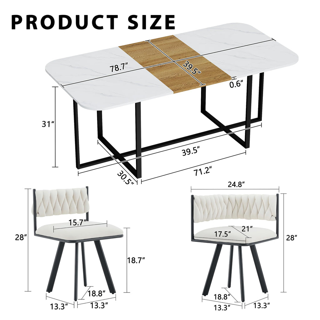 Dining Room Table Set for 8, 9-Piece Modern Kitchen & Living Room Set, 79" Space-Saving Faux Marble Grain Rectangular