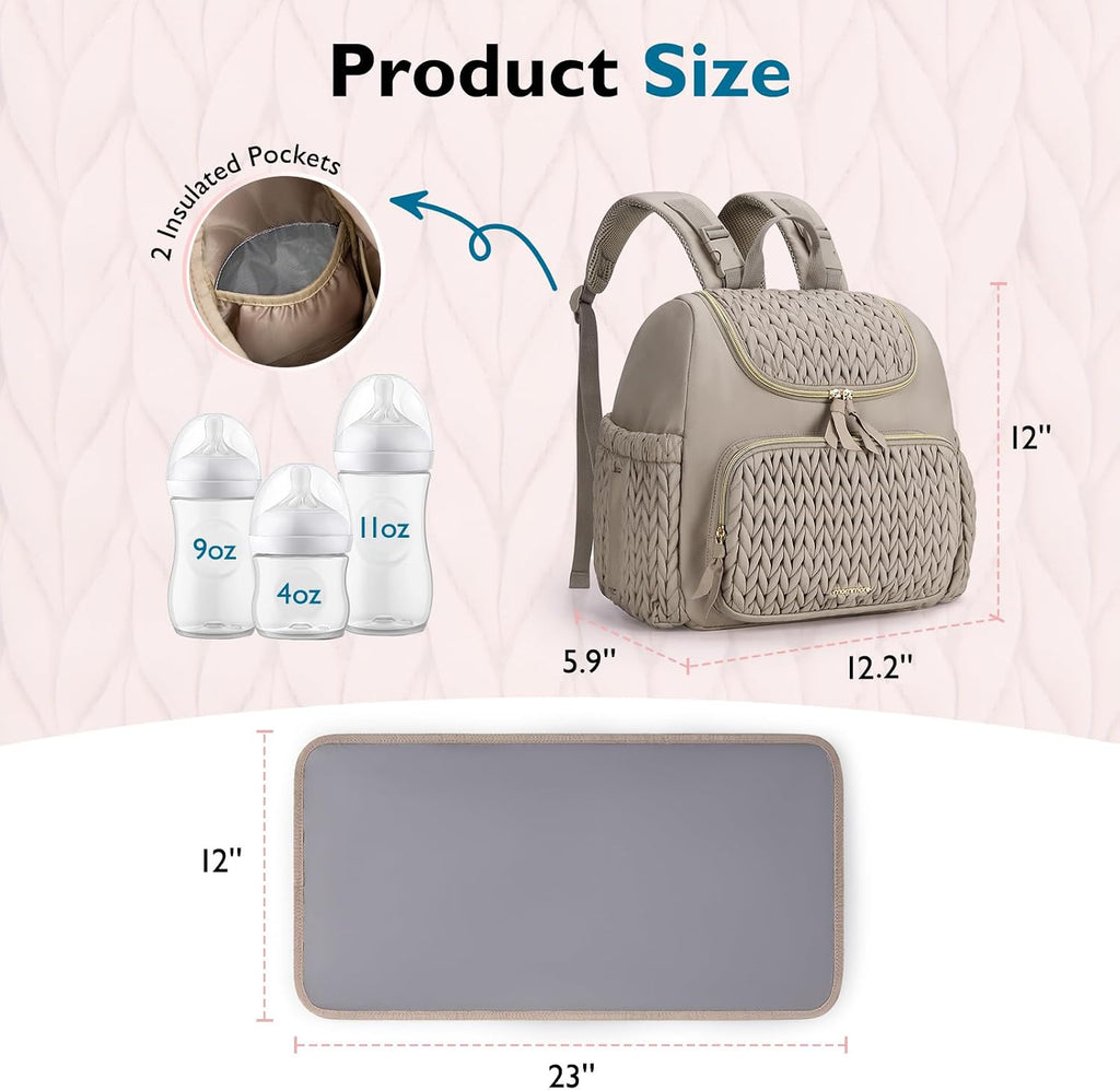 Diaper Bag Backpack, Stylish Mini Baby Bag with Changing Pad