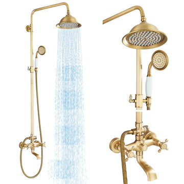 Antique Brass Shower System Bathroom Shower Faucet Set