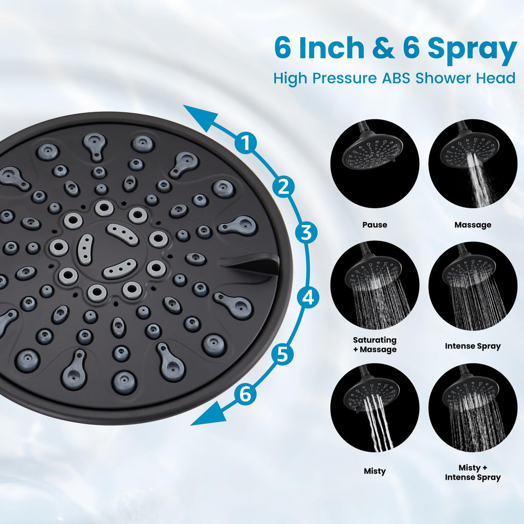 Shower Faucet Set with Valve 6 Mode Rain Head Matte Black