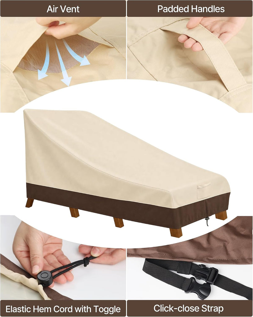 Waterproof Patio Chaise Lounge Cover, 600D Heavy Duty Outdoor Lounge Chair Covers,UV Resistant Patio Furniture