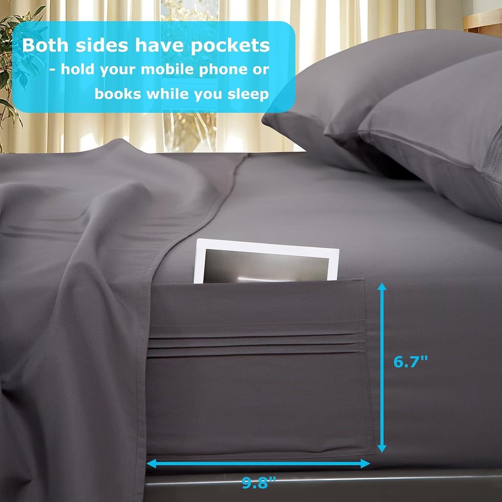 Deep Pocket King Sheet Set - 4 Piece Kingsize Bed Sheets - Breathable & Cooling - Hotel Luxury-Easy Care Moisture