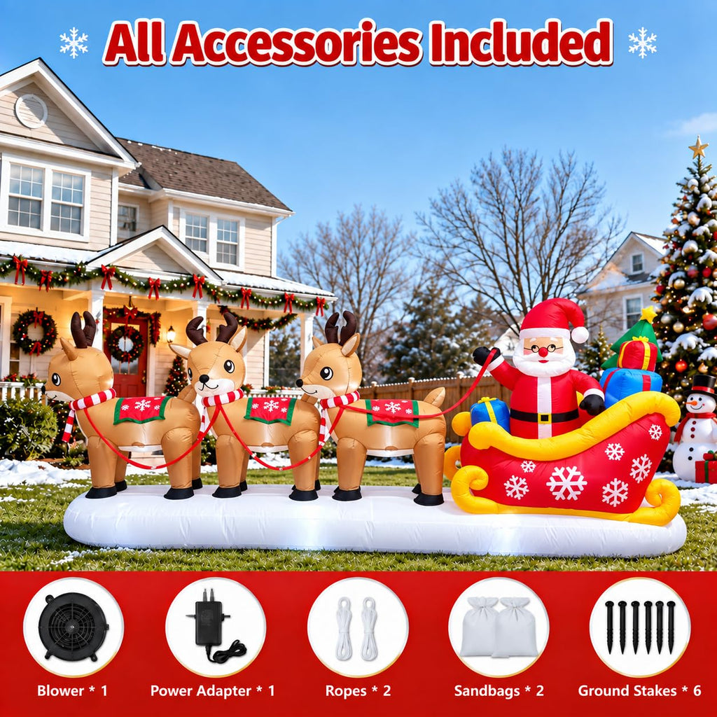 13FT Christmas Inflatable Santa Sleigh & 3 Reindeer with LED Lights