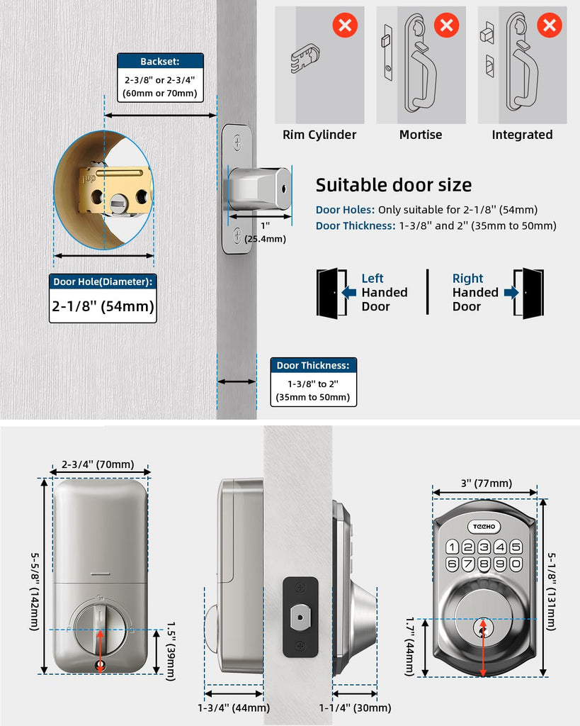 Keyless Entry Deadbolt with Keypad for Front Door, Satin Nickel