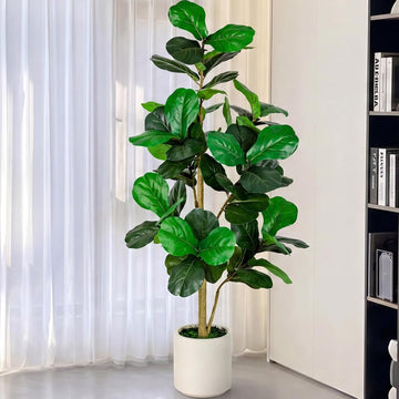 Artificial Fiddle Leaf Fig Tree 5FT Tall Faux Ficus Lyrata Tree with Planter Fig Silk Artificial Floor Plant