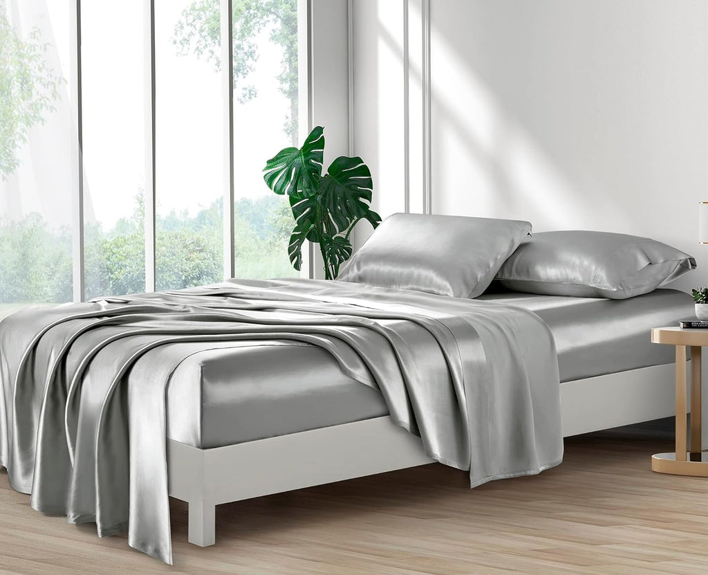 Silk Satin Sheets, King Satin Bed Sheet Set with Deep Pockets, Cooling Soft and Hypoallergenic Satin Sheets King
