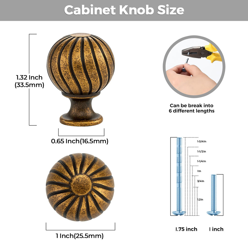 12 Pack Antique Brass Cabinet Knobs, 1 Inch Round Dresser Drawer Knobs