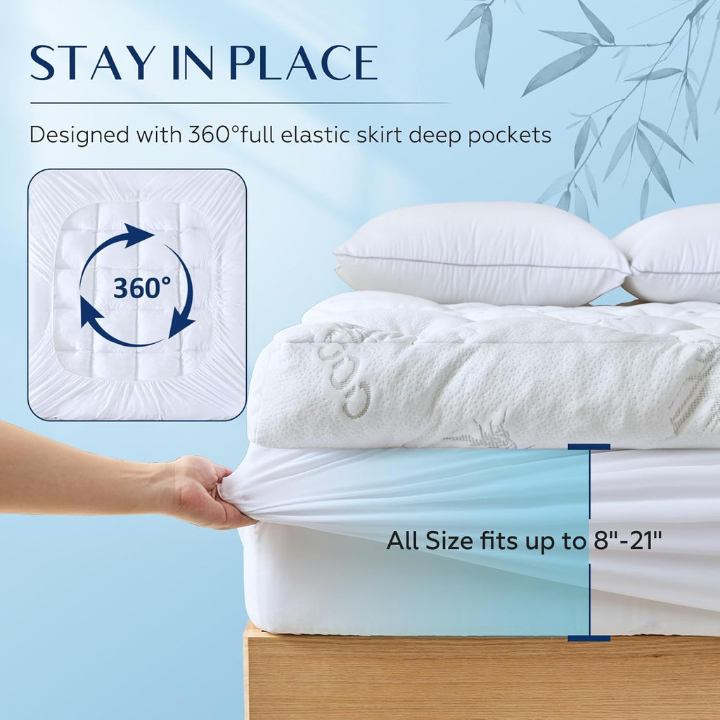 5 Inch Cooling Bamboo Viscose Mattress Topper Queen Size,60x80 in,2000 GSM | Queen Bamboo Mattress Pad Cover,Gel